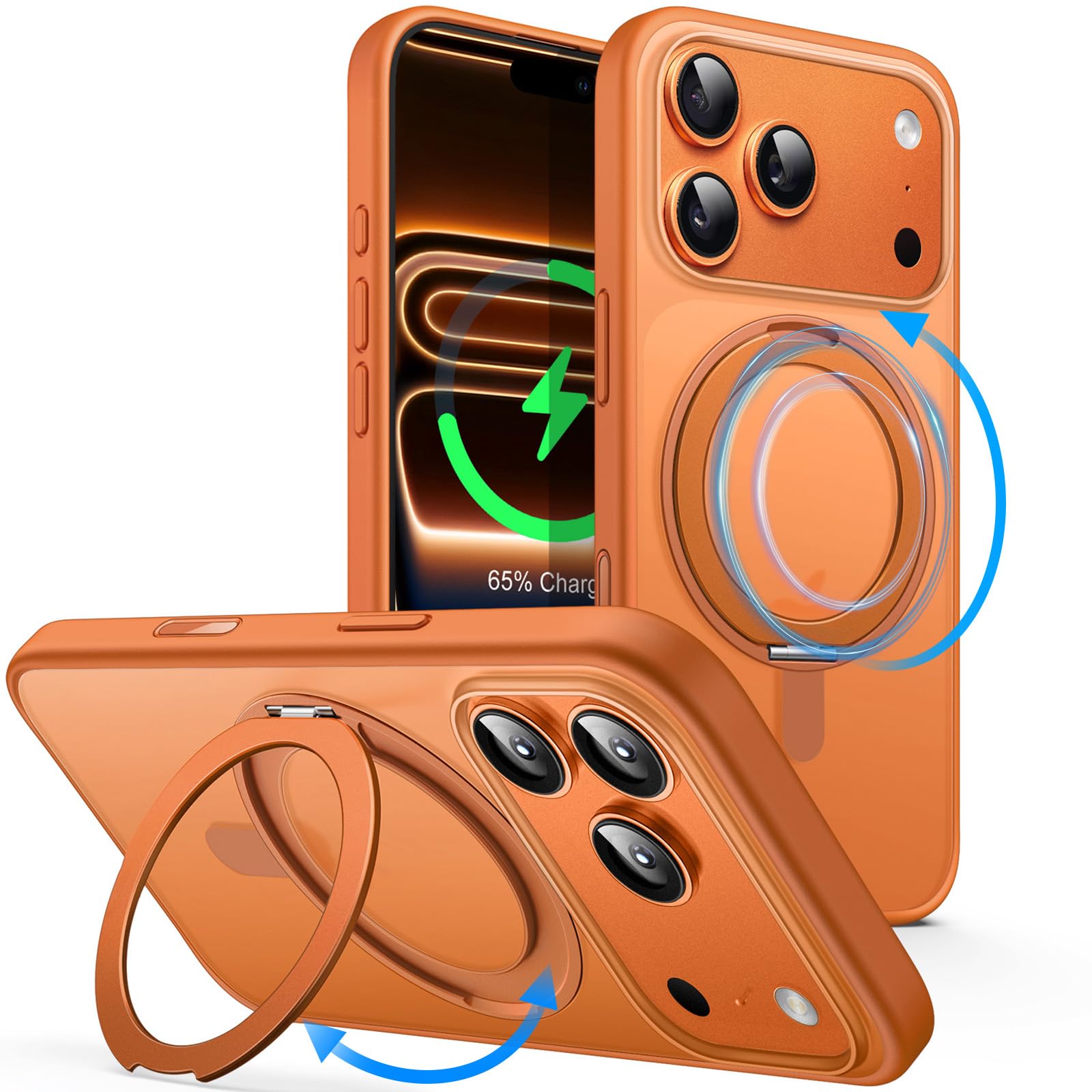 KST 360 Degree Rotatable Ring Case or iPhone 17 Pro Max 6.9-Inch with Camera Control Button, Compatible with MagSafe, Slim Shockproof Phone Cover with Stand & Ring Holder (Orange) 1 KST 360 Degree Rotatable Ring Case or iPhone 17 Pro Max 6.9-Inch with Camera Control Button, Compatible with MagSafe, Slim Shockproof Phone Cover with Stand & Ring Holder (Orange)