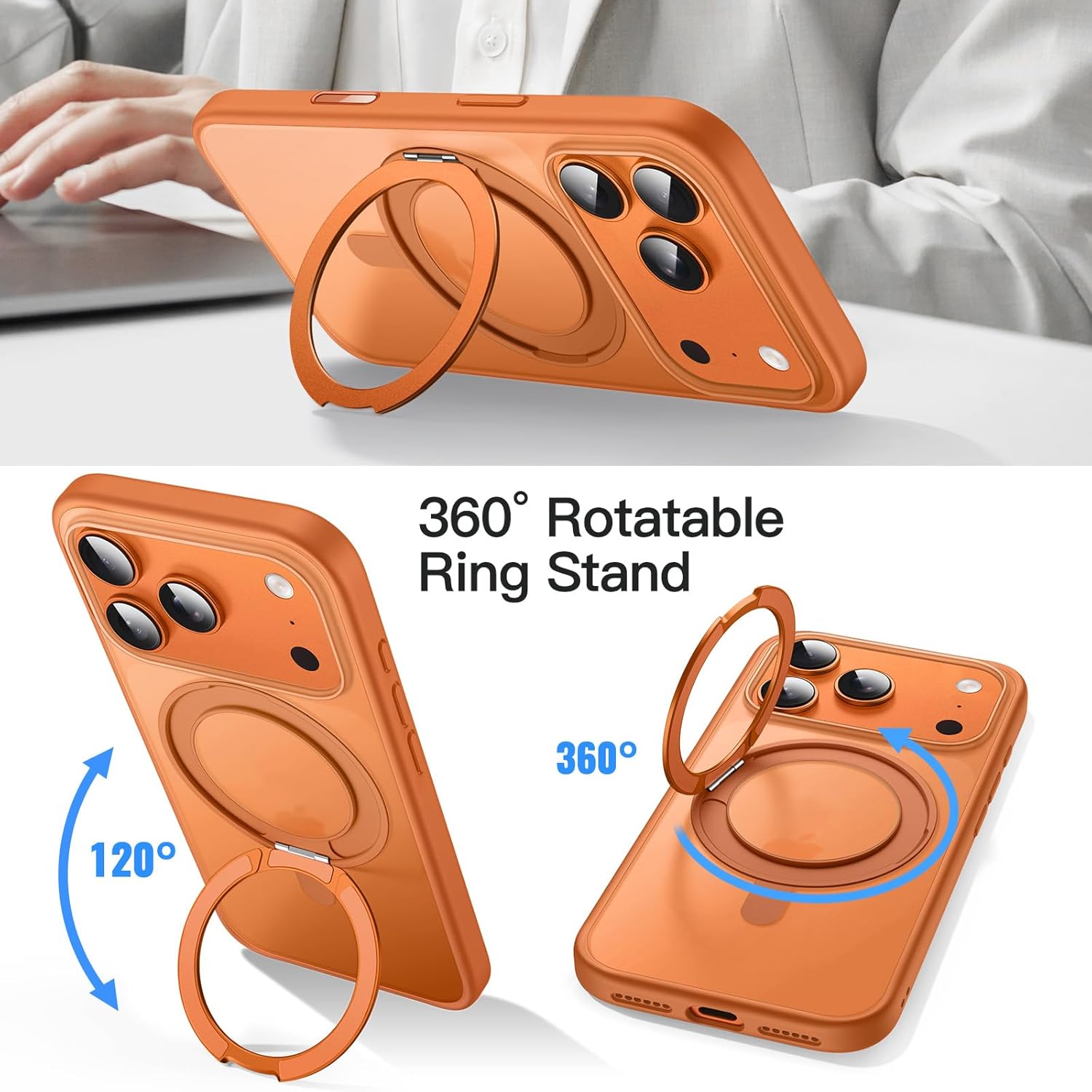KST 360 Degree Rotatable Ring Case or iPhone 17 Pro Max 6.9-Inch with Camera Control Button, Compatible with MagSafe, Slim Shockproof Phone Cover with Stand & Ring Holder (Orange) 5 KST 360 Degree Rotatable Ring Case or iPhone 17 Pro Max 6.9-Inch with Camera Control Button, Compatible with MagSafe, Slim Shockproof Phone Cover with Stand & Ring Holder (Orange)