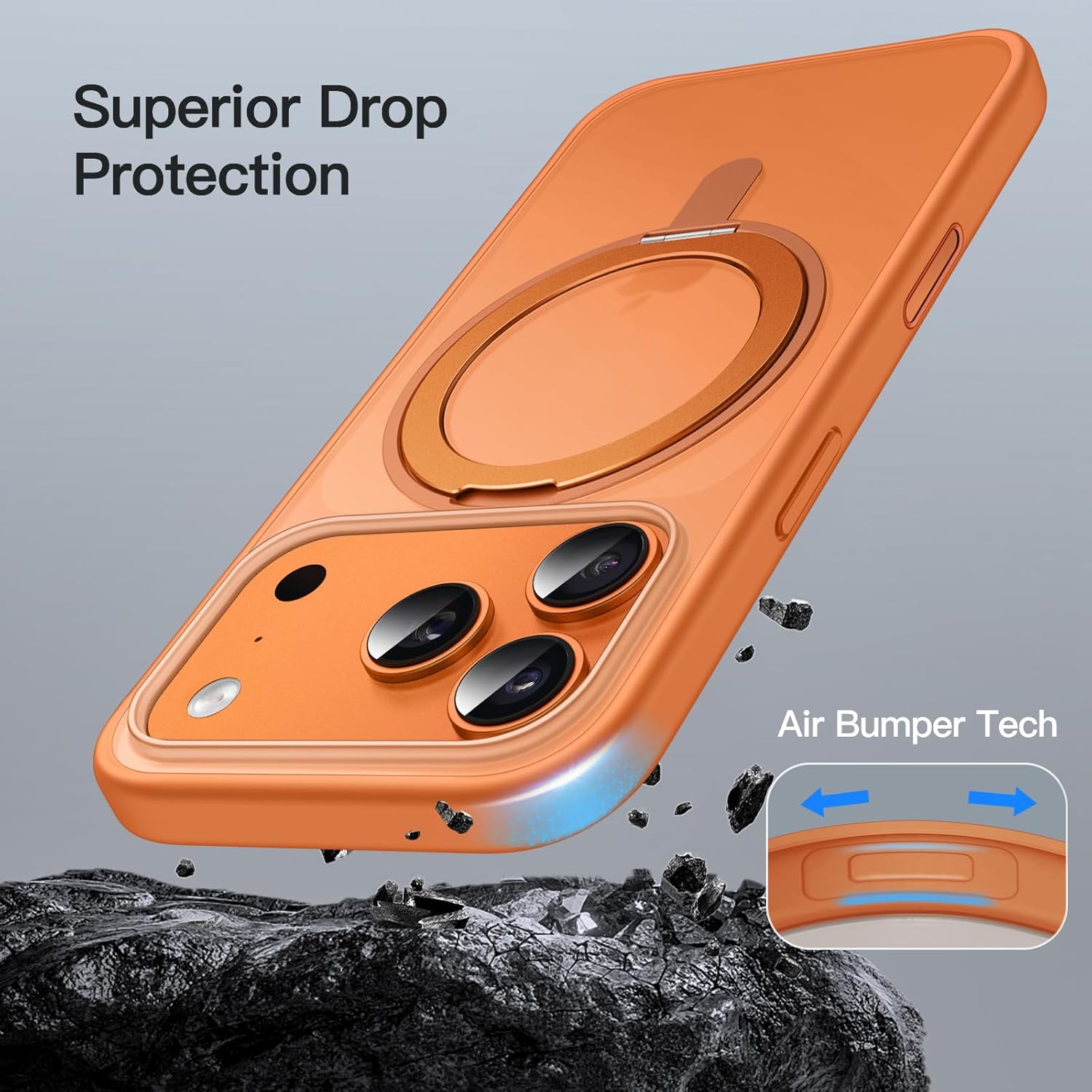 KST 360 Degree Rotatable Ring Case or iPhone 17 Pro Max 6.9-Inch with Camera Control Button, Compatible with MagSafe, Slim Shockproof Phone Cover with Stand & Ring Holder (Orange) 2 KST 360 Degree Rotatable Ring Case or iPhone 17 Pro Max 6.9-Inch with Camera Control Button, Compatible with MagSafe, Slim Shockproof Phone Cover with Stand & Ring Holder (Orange) - Image 2